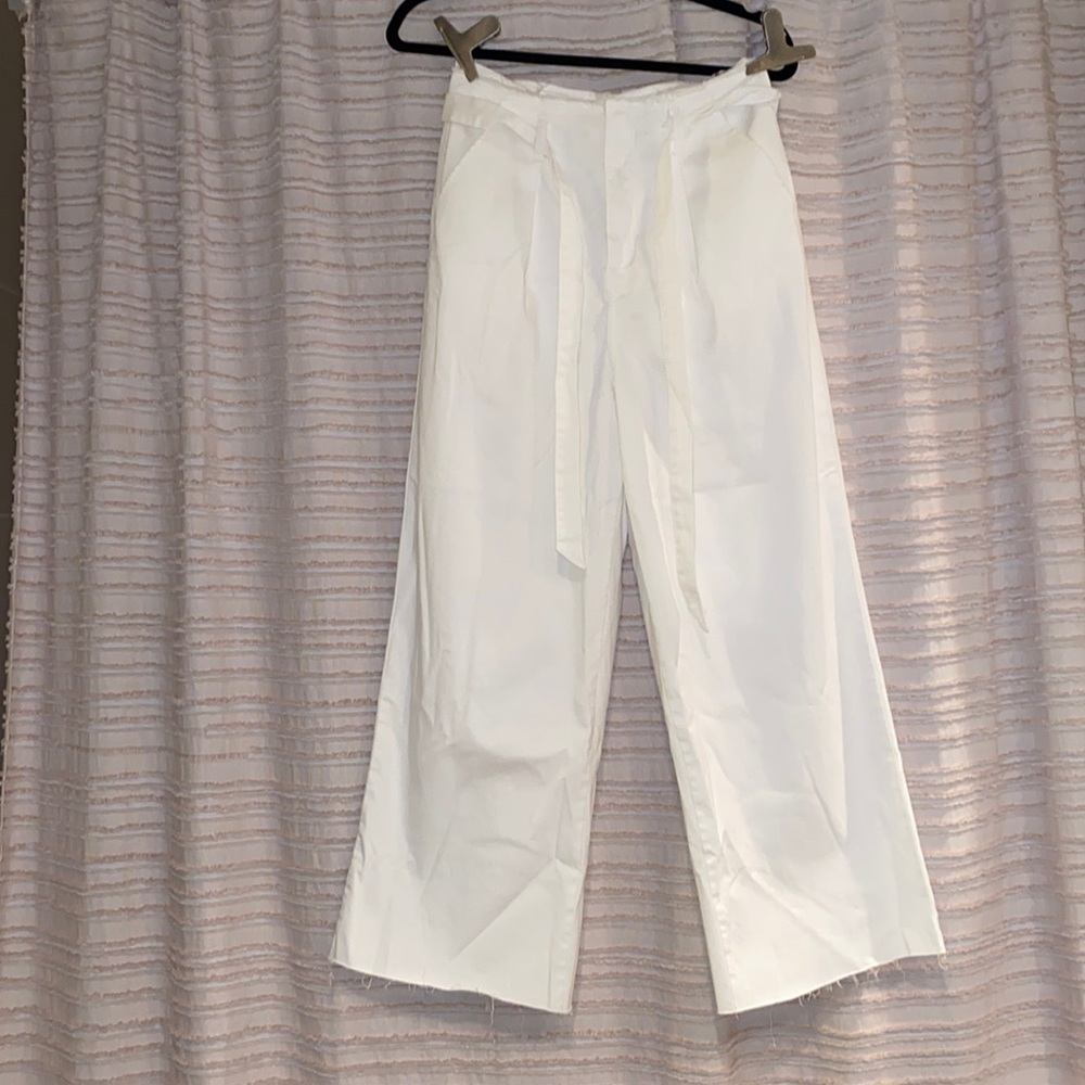 High rise white wide leg pants